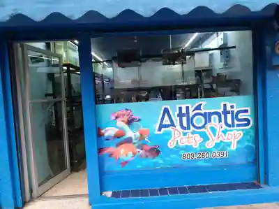 Fachada azul de Atlantis Pet Shop en Santo Domingo